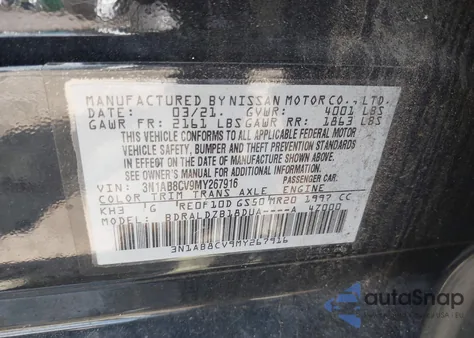 2021 Nissan Sentra Sv Xtronic Cvt from USA, damaged, VIN 3N1AB8CV9MY267916